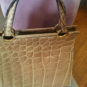 Original authentic Vintage  crocodile Tote  by Lancel  - France circa 1960